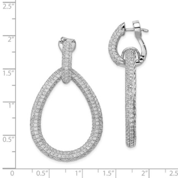 Sterling Silver Rhodium-plated 716 Stone Pavé CZ Hinged Teardrop Hoop Earrings - Picture 5 of 11
